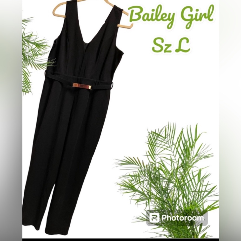 🖤 Bailey Girl Cute V neck & Back BLACK Sleeveless JUMPSUIT Elastic belt EUC SZ L